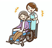 車いすを押す女性と高齢者